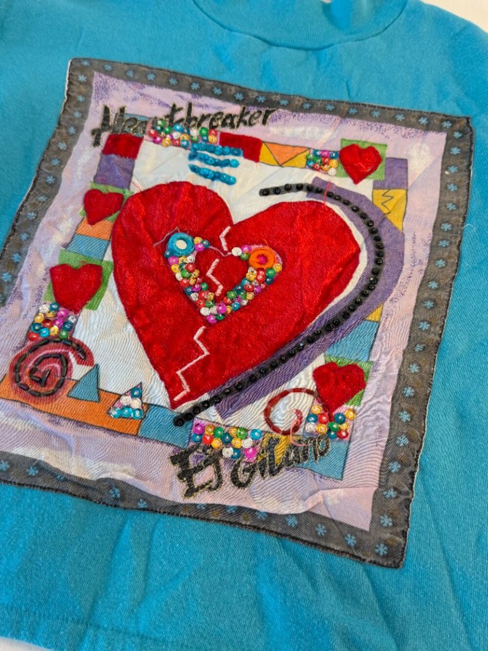 Vintage EJ Gitano Girls Medium 9/10 Heartbreaker Sweatshirt Beaded 90s - Picture 2 of 9